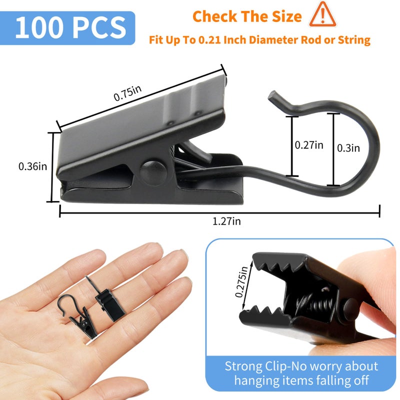 Manysky Curtain Clips Hooks  100 Pack Stainless Iron Drapery Hooks Clips for Hanging Party String Lights Christmas Courtyards Decoration  Art Craft Display  Gutter Tent Camper Awning Hangers  Black - Image 2